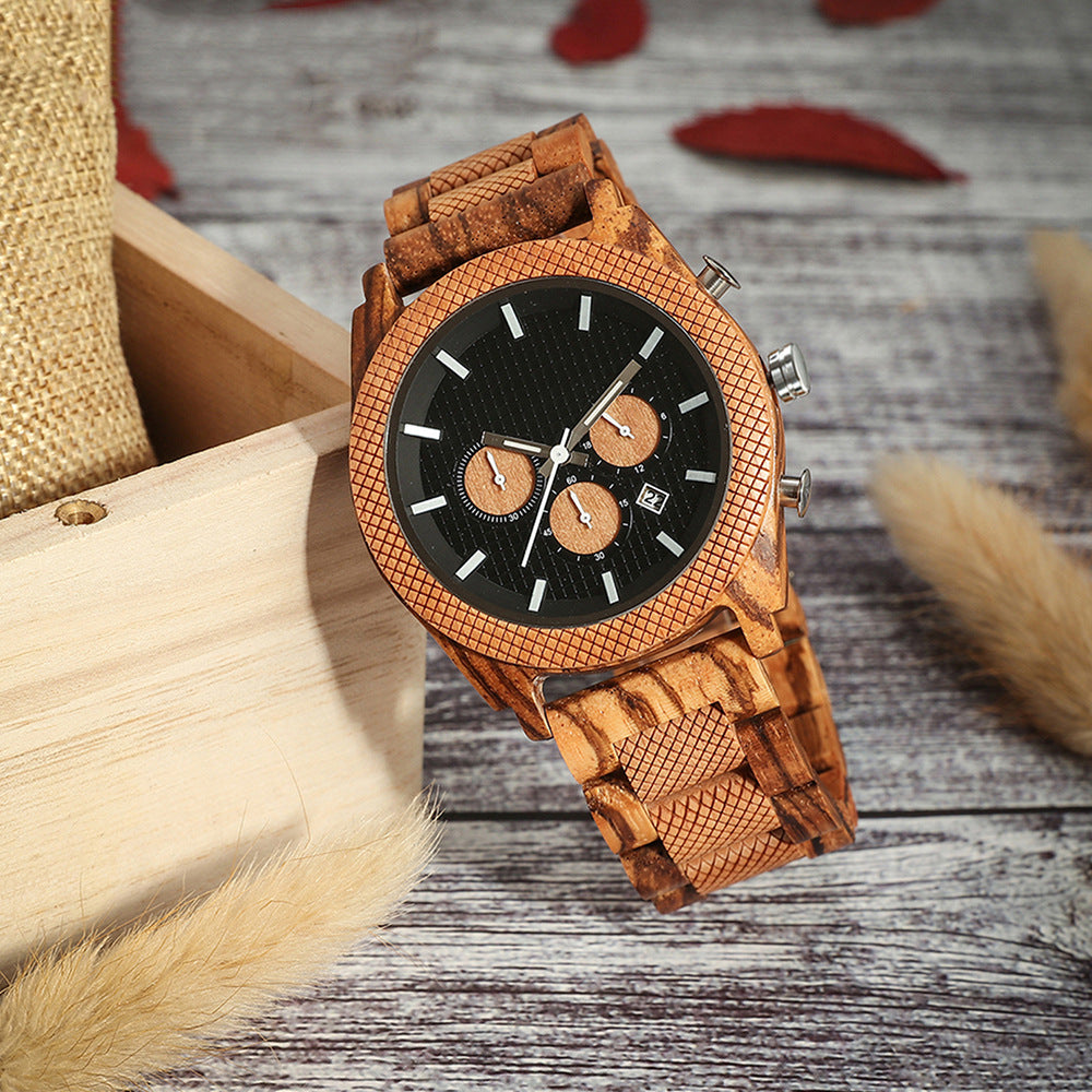 Mens Wood Analog Watch with Customized Engraving