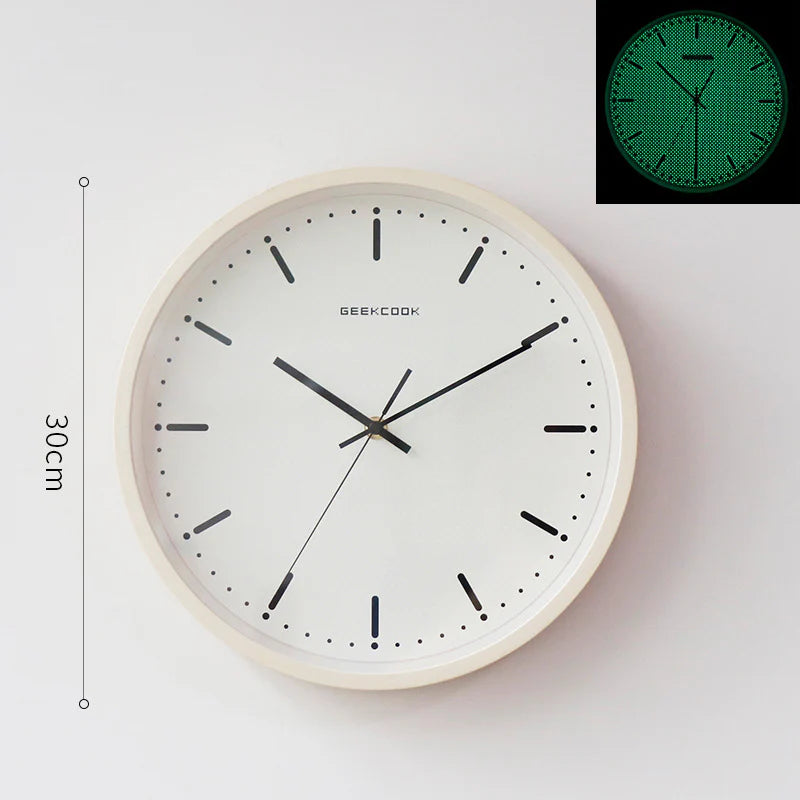 Minimalist Night-Glow Silent Wall Clock — 12" Metal & Glass
