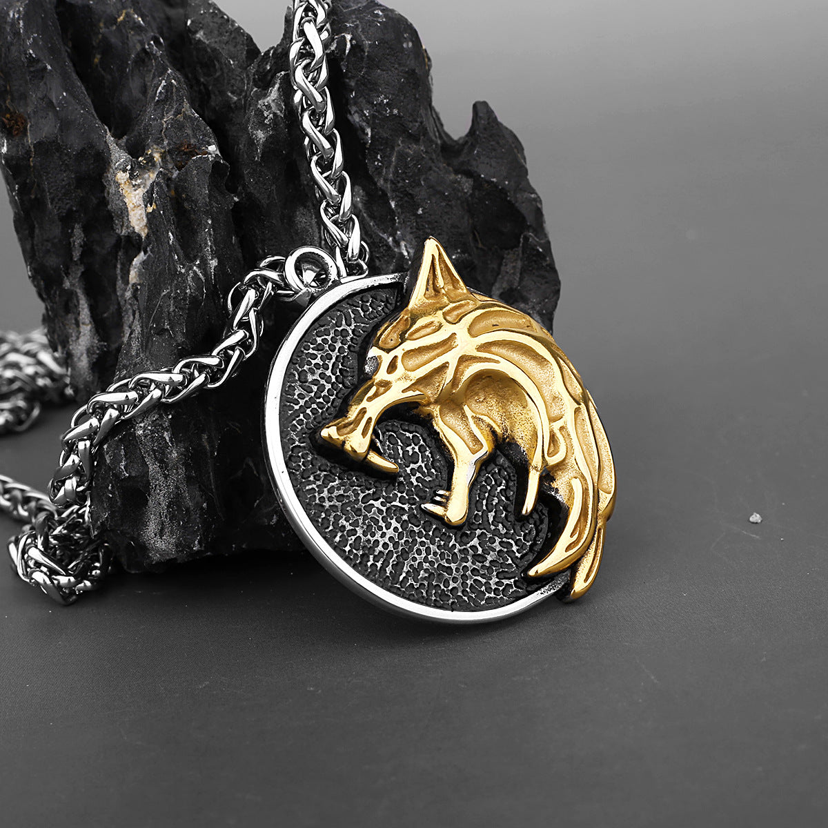 Mens Thick Chain Necklace Wolf Viking Style