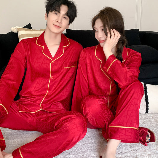 Elegant Ice Silk Couple Pajamas – Premium Silk-Like Sleepwear Set by Gullei