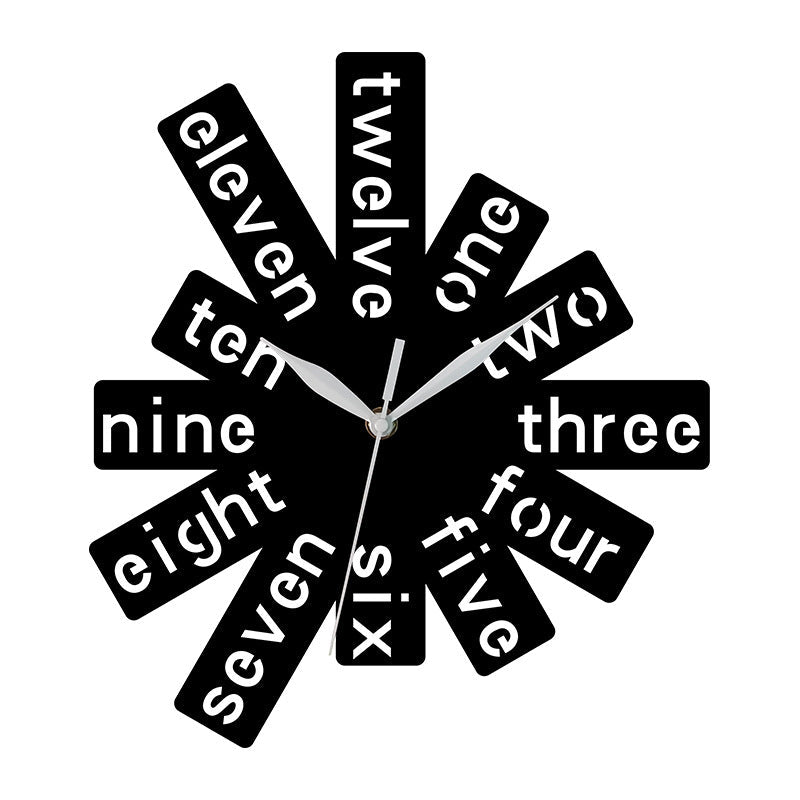 Creative Hollow Silent Wall Clock — 12" Acrylic Word Design