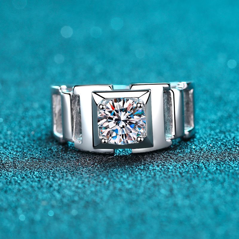 Engraved 1 Carat Moissanite Engagement Ring for Men