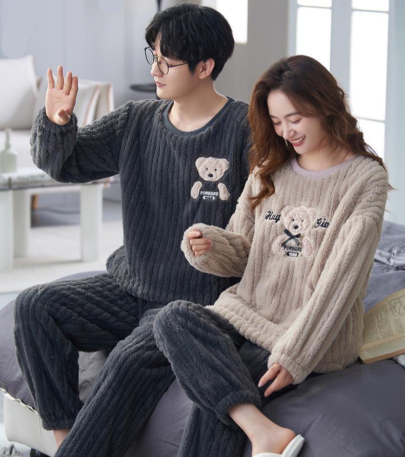4-Piece Bear Print Winter Flannel Matching Pajamas Set
