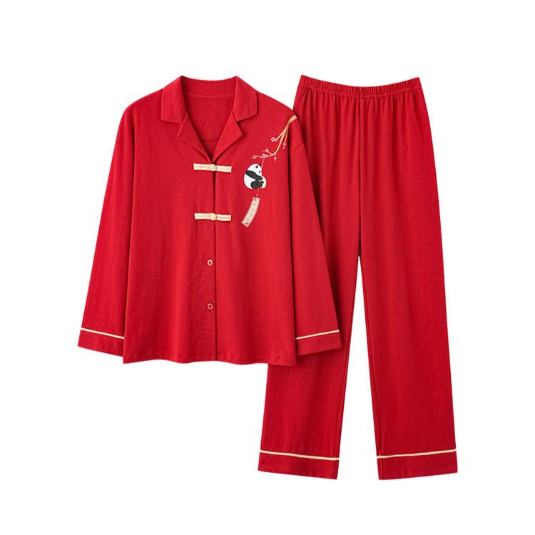 Red Chinese Couples 4-Piece Pajamas Set 100% Cotton