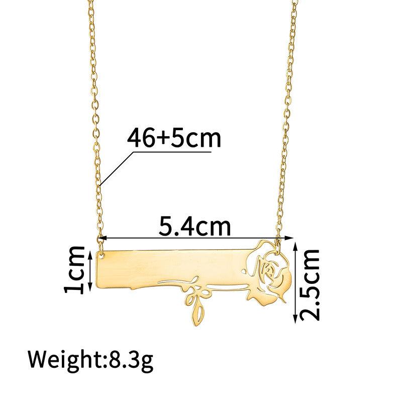 Rose Flower Personal Name Engraved Necklace