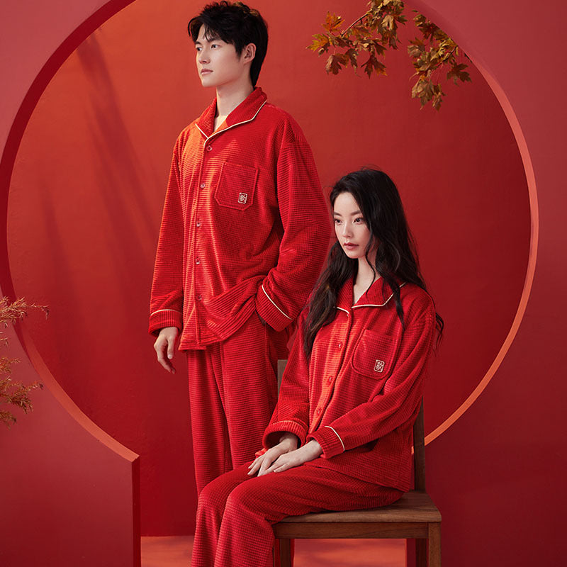 Newly Wed Couples Red Flannel Pajamas Set