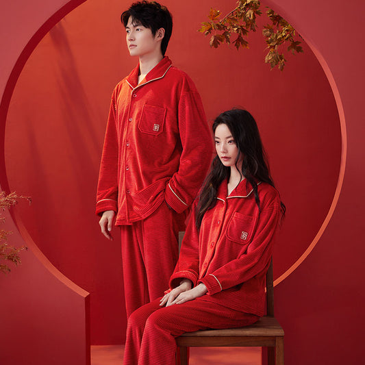 Newly Wed Couples Red Flannel Pajamas Set