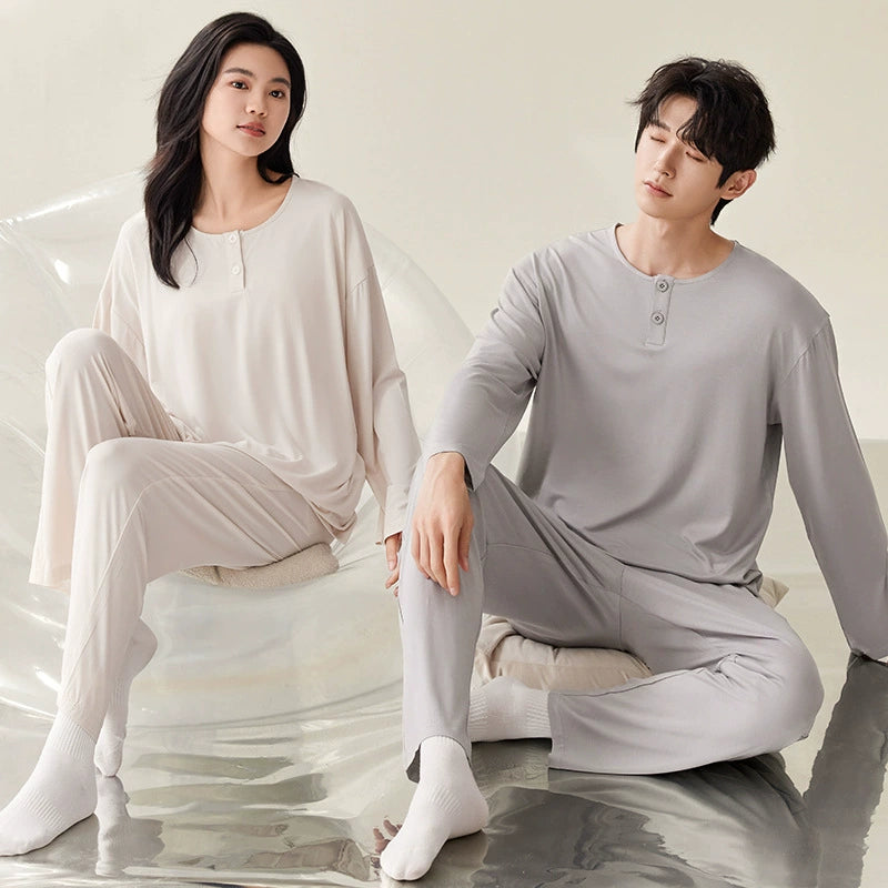 Plain Button-Front Pajamas Set 100% Polyester