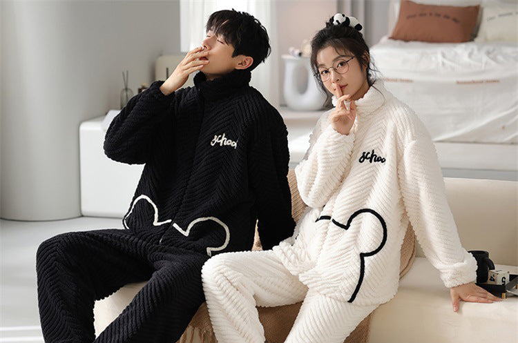 Thick Corel Fleece Winter Bear Pajamas for Couples