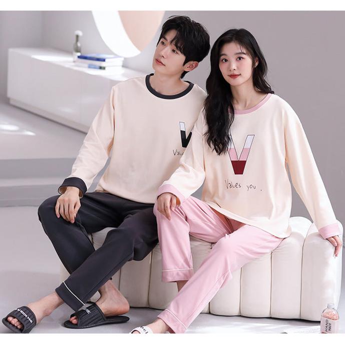 Long Sleeve Soft Pajamas Set for Couples 100% Cotton