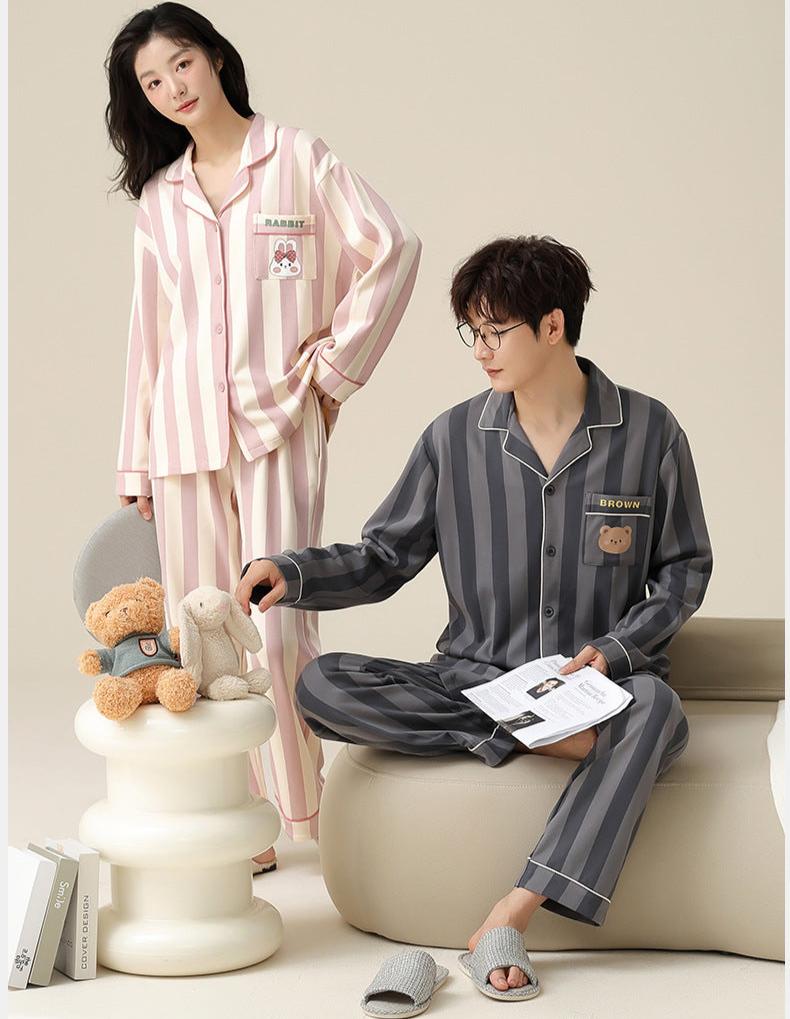 4-Piece Bear Rabbit Print Couples Pajamas Set 100% Cotton