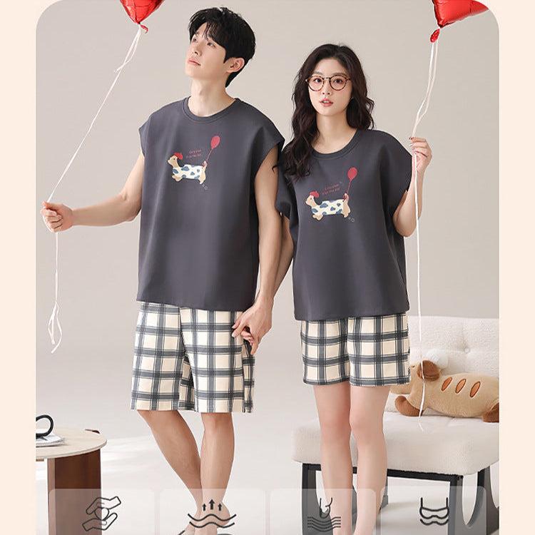 Cute Dachshund Couple Pajamas - Cotton Summer Set w/ Bra