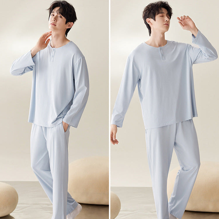 Plain Button-Front Pajamas Set 100% Polyester