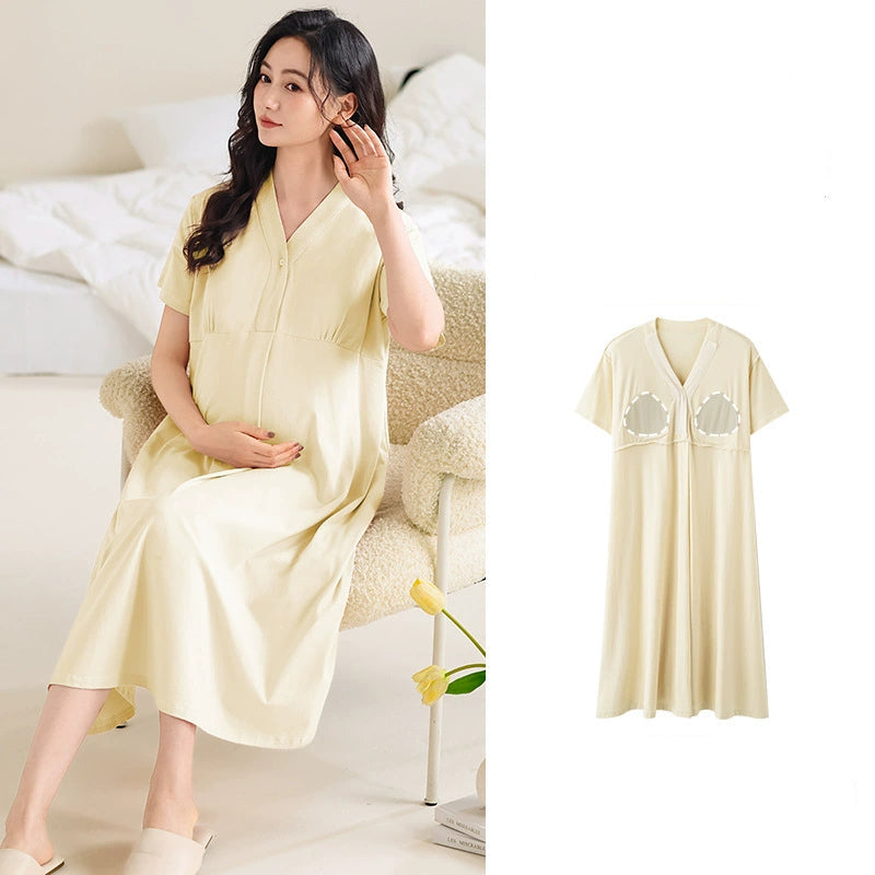 Gullei™ Breathable Cotton Maternity Pajama Set with Built-in Bra