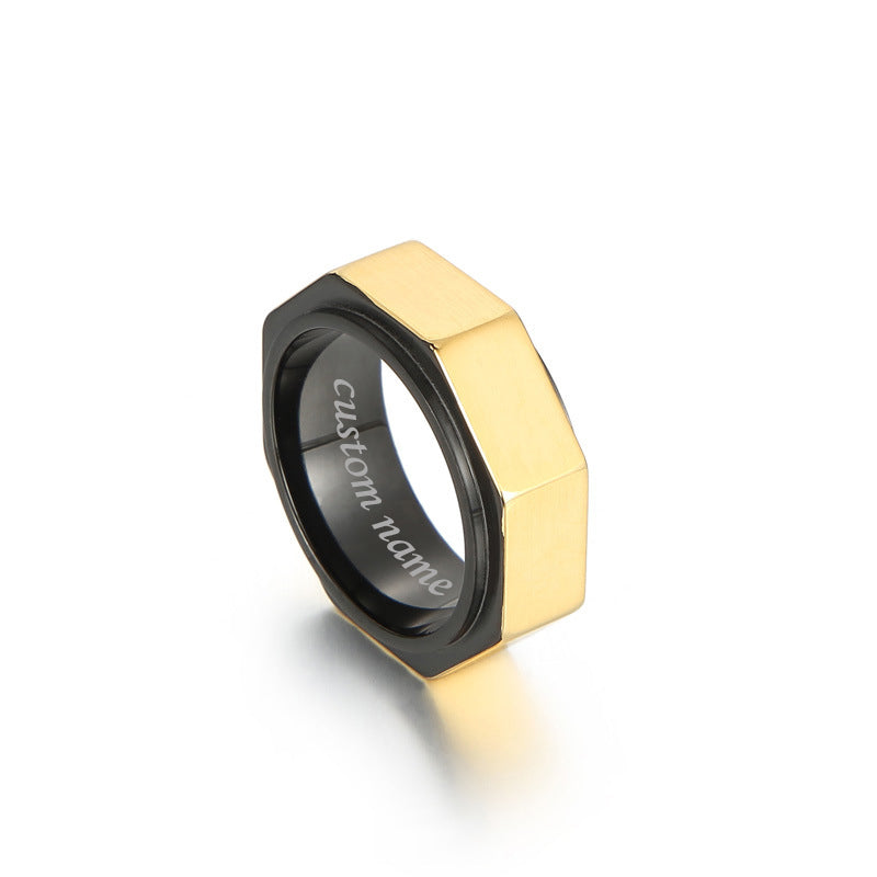 Engraved Gift for Mechanic Nut Shaped Men Ring