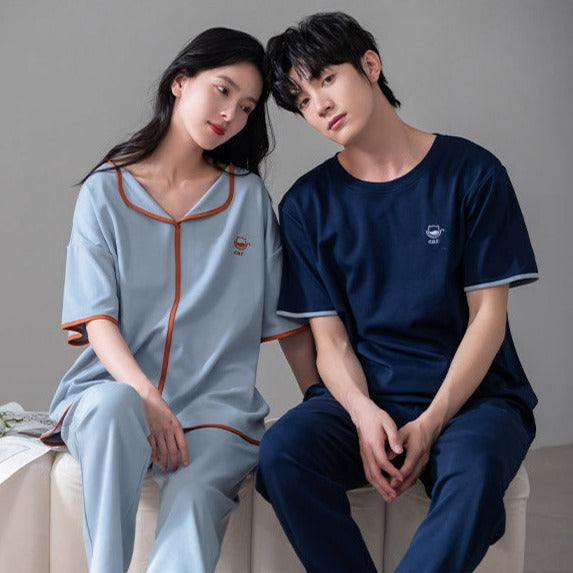 Short Sleeve Pajamas for Men and Women 100% Cotton