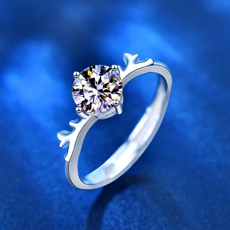 Engraved 1 Carat Moissanite Antler Ring for Her