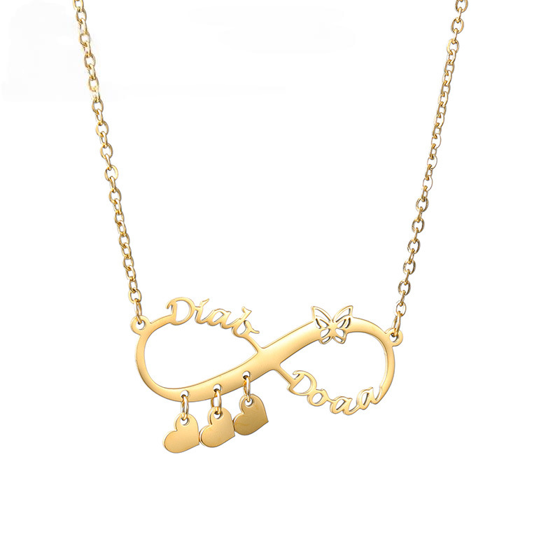 Hanging Heart Charms Couples Name Necklace