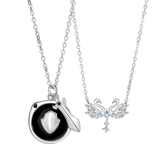 Knight and Swan Matching Necklaces for Couples
