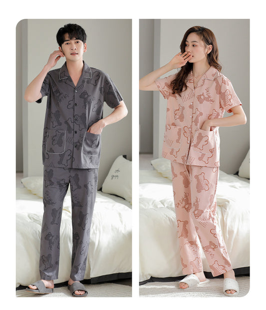His Hers Matching Nightwear 100% Cotton PJs Set