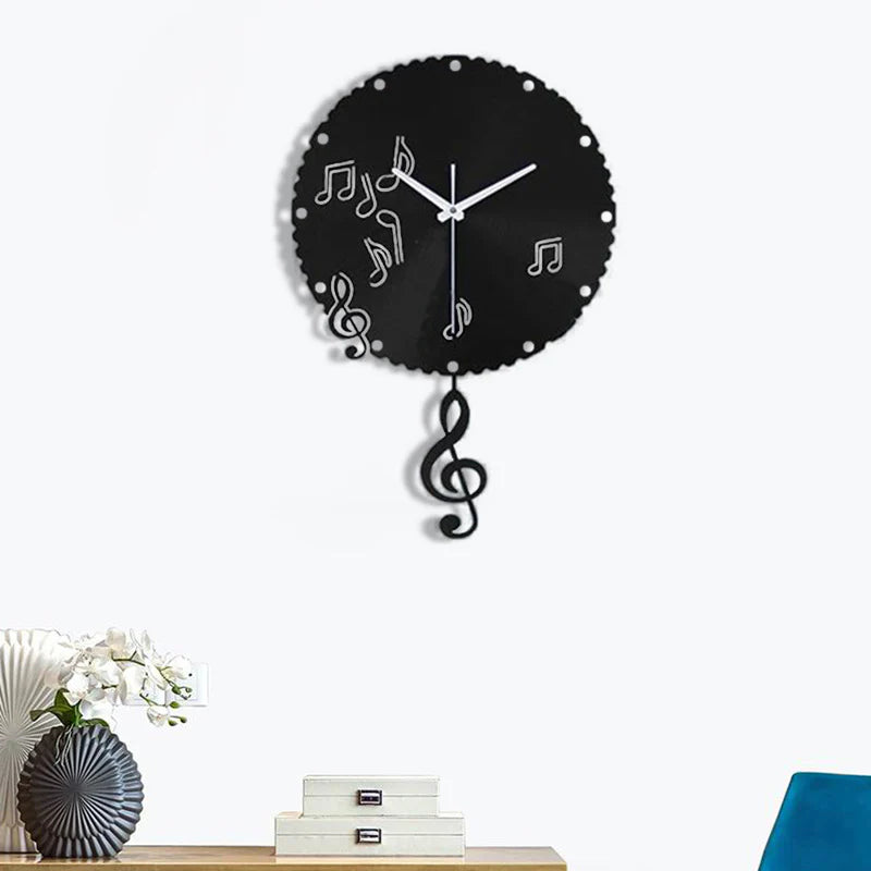 Music Notes Pendulum Silent Wall Clock – Vintage Vinyl Record Design