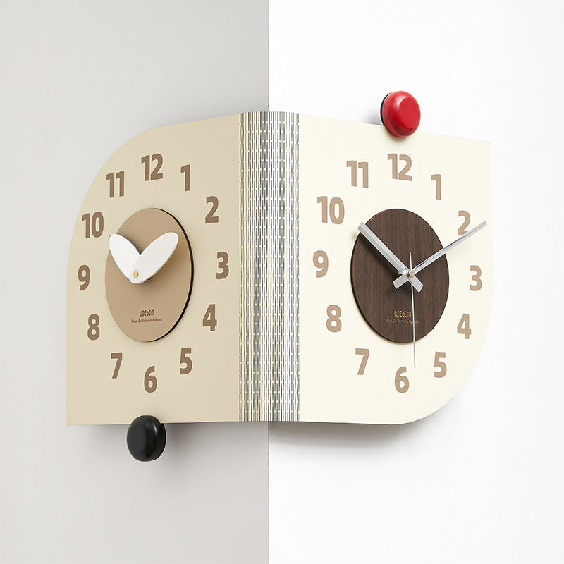 Corner Double-Sided Silent Wall Clock (Dual Time)