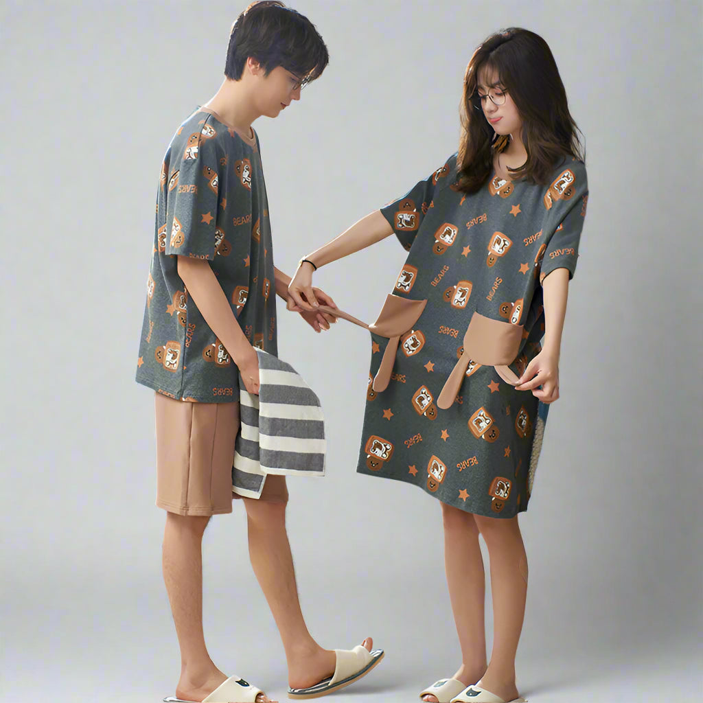 Interactive Bear Tail Couple's Pajama Set