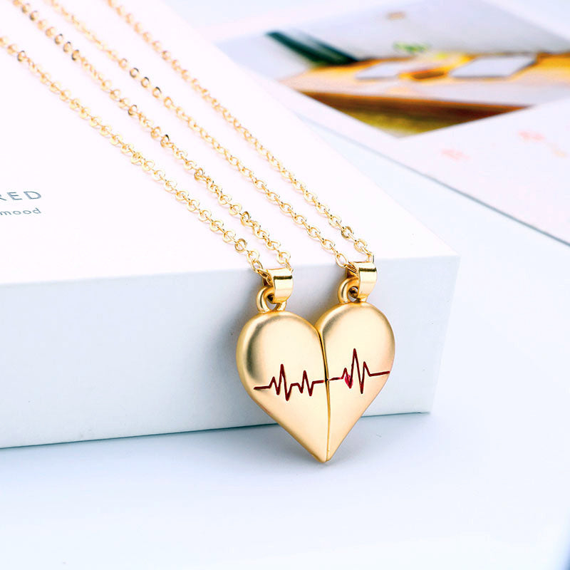 Engravable Magnetic Heartbeat Necklaces for Couples