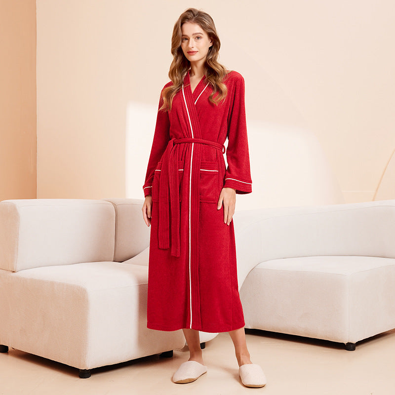 2-Piece Thickened Flannel Long Robes Nightgown Set