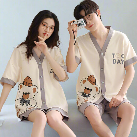 Bear Matching Family Summer Pajamas Set 100% Cotton