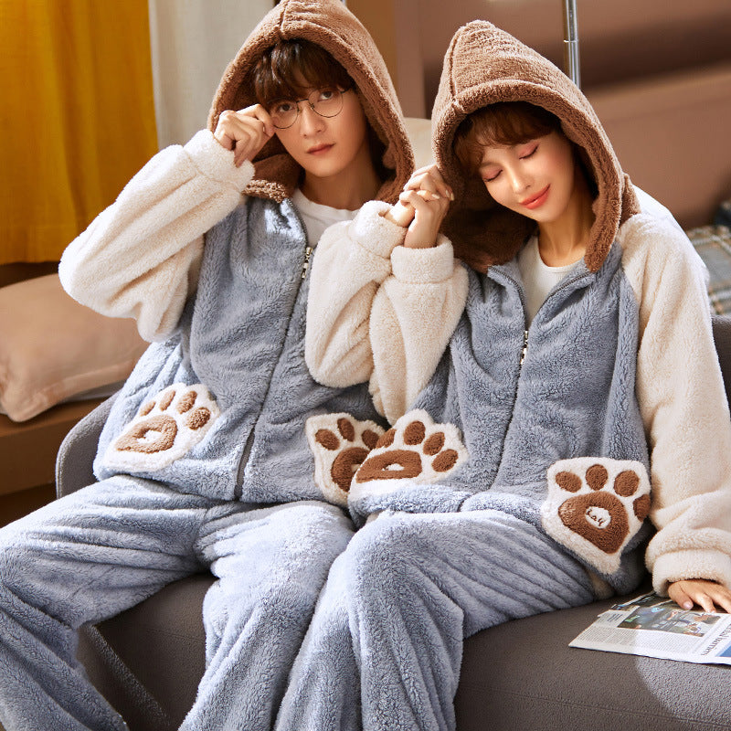Thick Winter Hoodie Pajamas Set for Couples