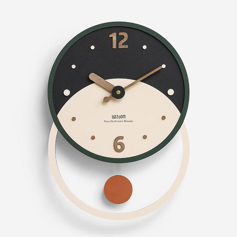 Minimalist Circular Pendulum Silent Wall Clock Black