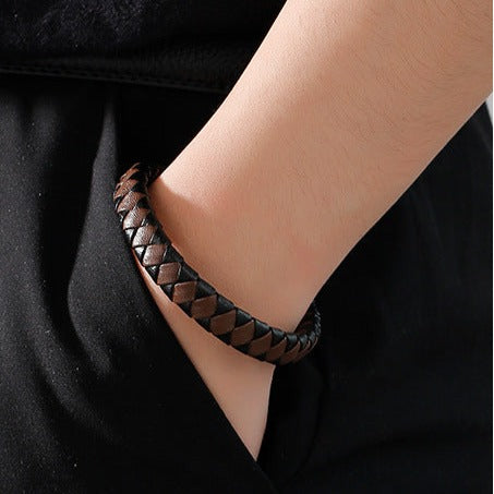Custom Engraved Mens Leather Bracelet 21.5cm
