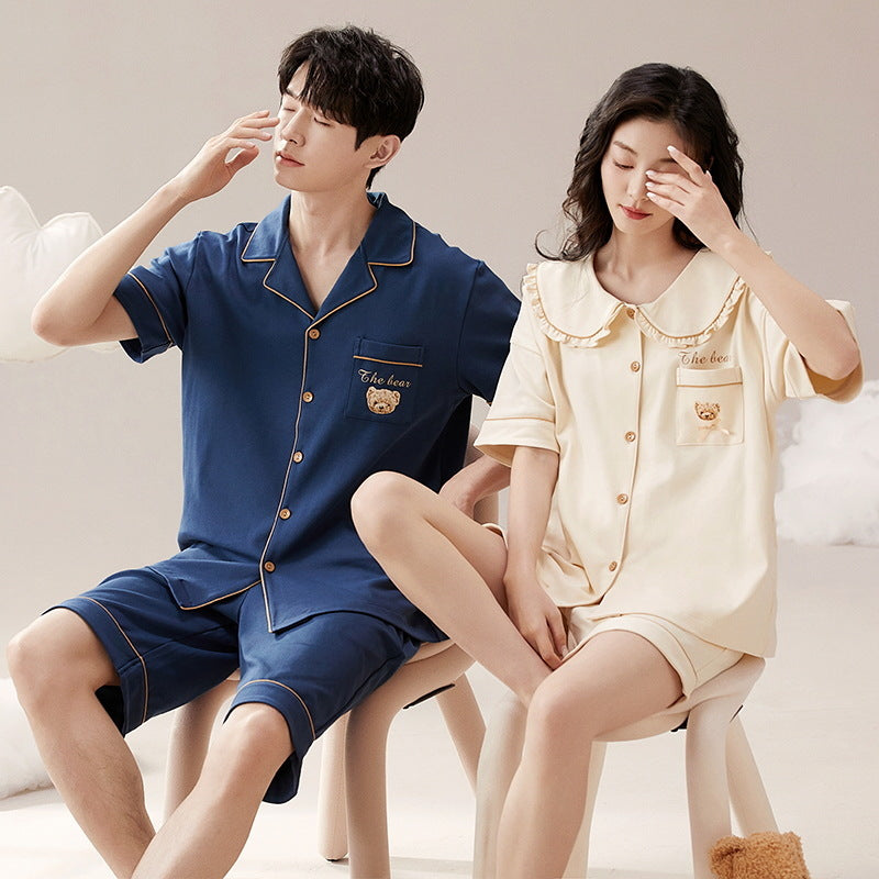 Cute Bear Couple Pajamas - Soft Cotton Short Sleeve