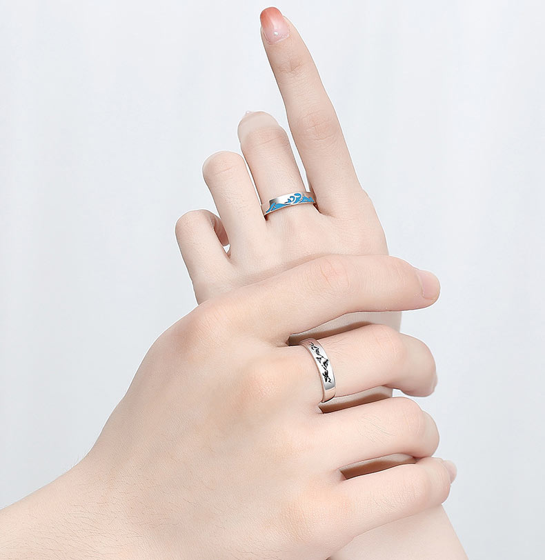 Mountain Ocean Matching Promise Rings Set for 2