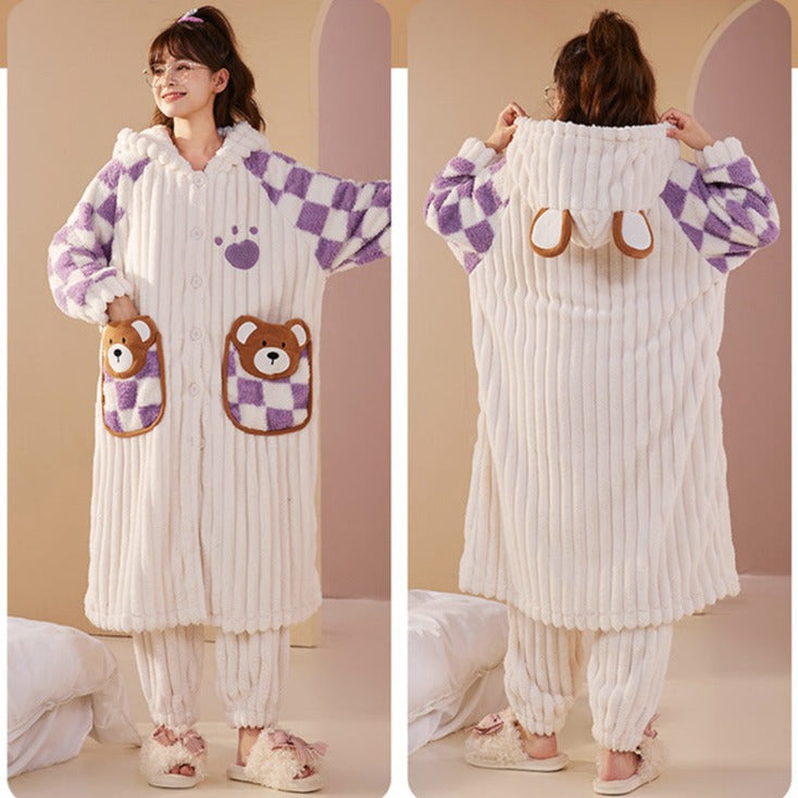 Cute Bear Winter Nightwear Dress for Women
