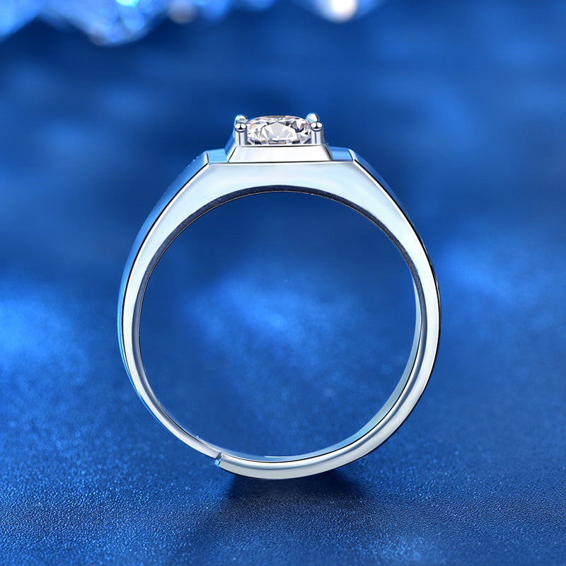 Custom 1 Carat Moissanite Diamond Mens Ring Band