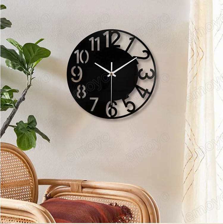 Big Numerals Silent Wall Clock — 12" Modern MDF (Black)