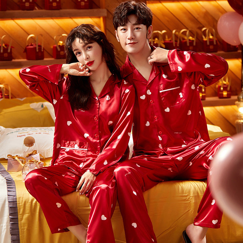 Red Silk Matching Pajamas for Newlyweds | Bride & Groom Set