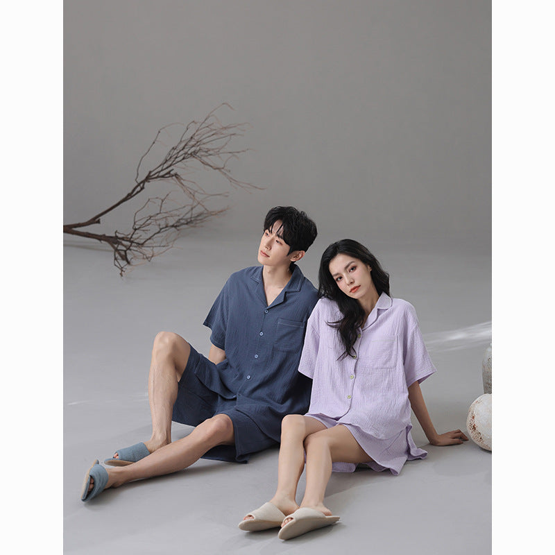 Classic Cotton Couple Pajamas - Soft Short Sleeve Set