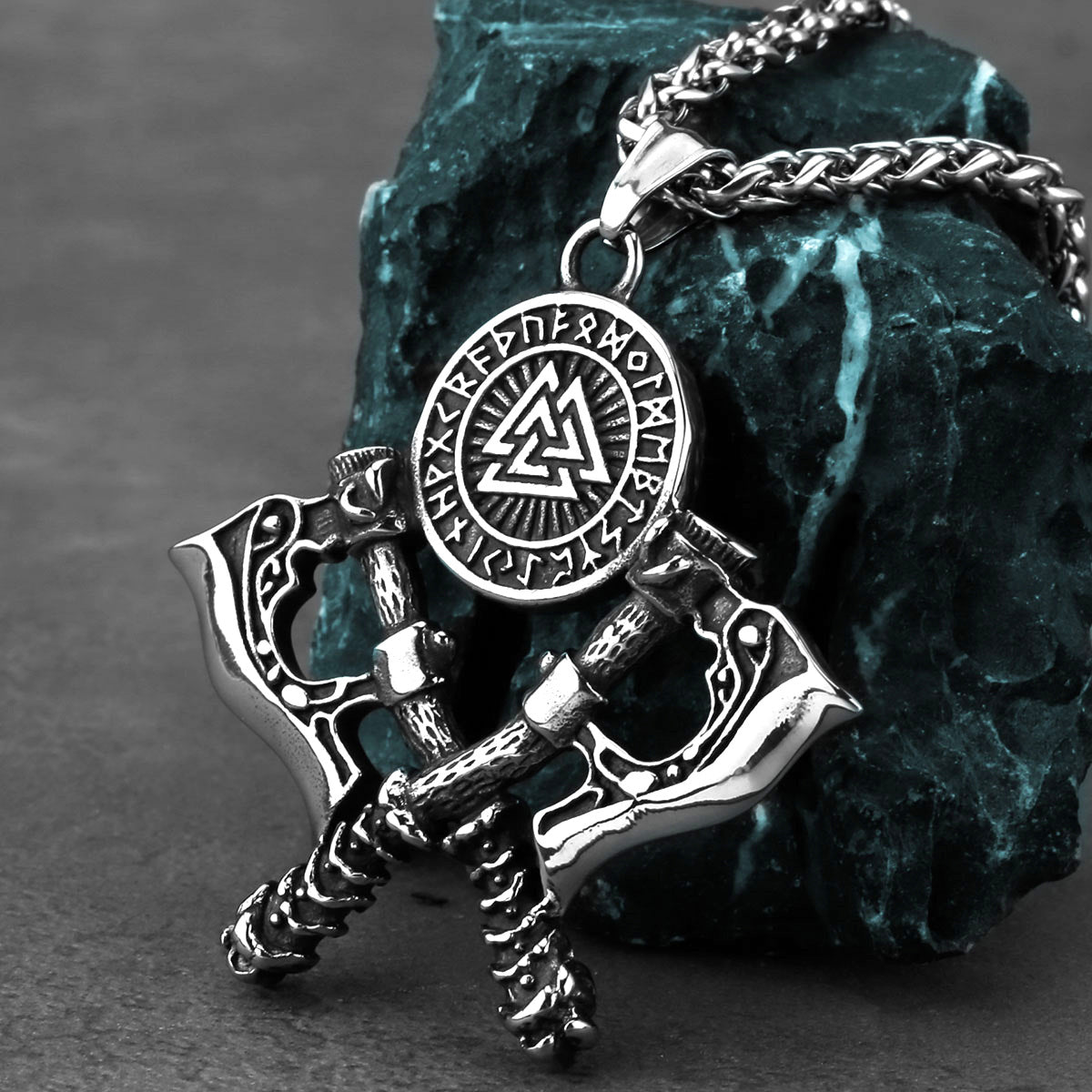 Mens Viking Rune Style Axe Pendant Necklace