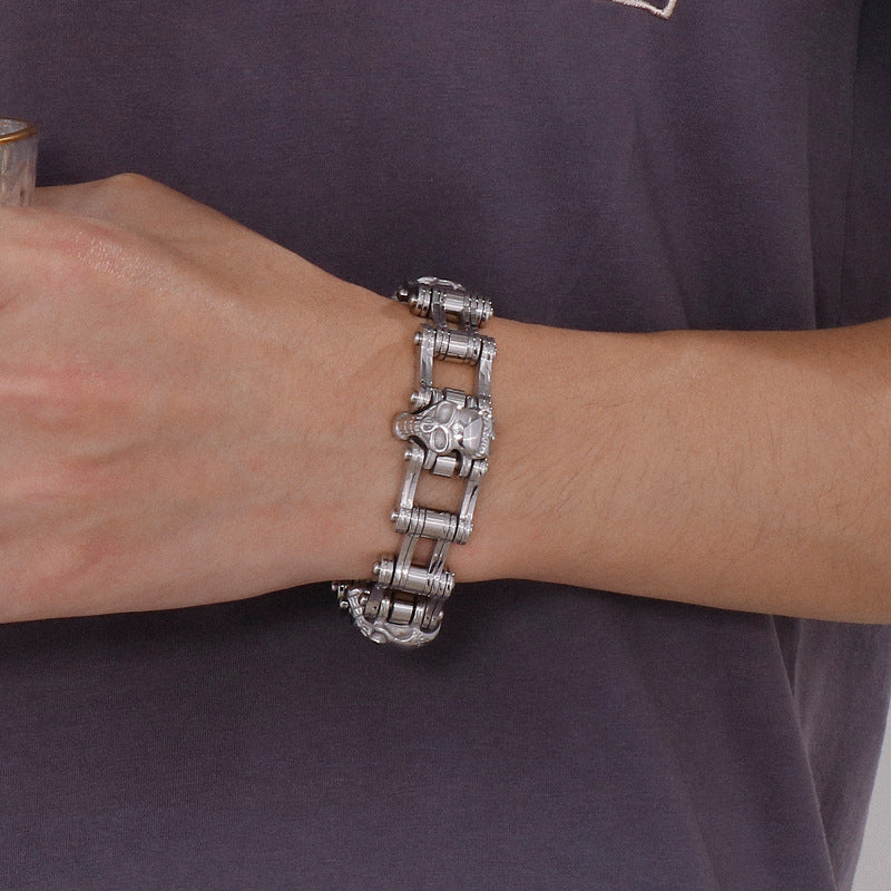 Custom Skull Bike Chain Mens Bracelet 22cm