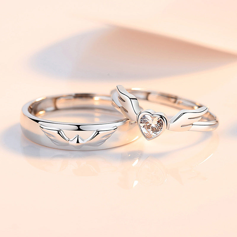 Gullei Engraved Angel Wings Engagement Rings Set for Two 18K