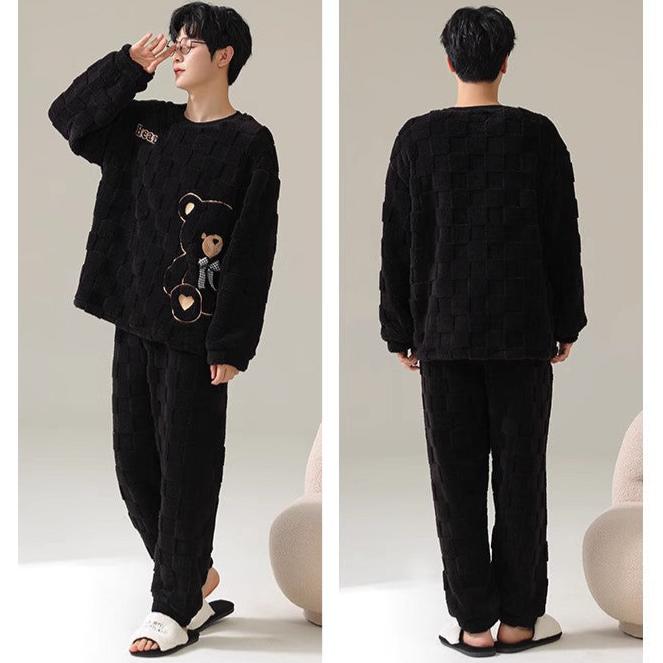 4-Piece Thick Flannel Couples Cute Pajamas Set