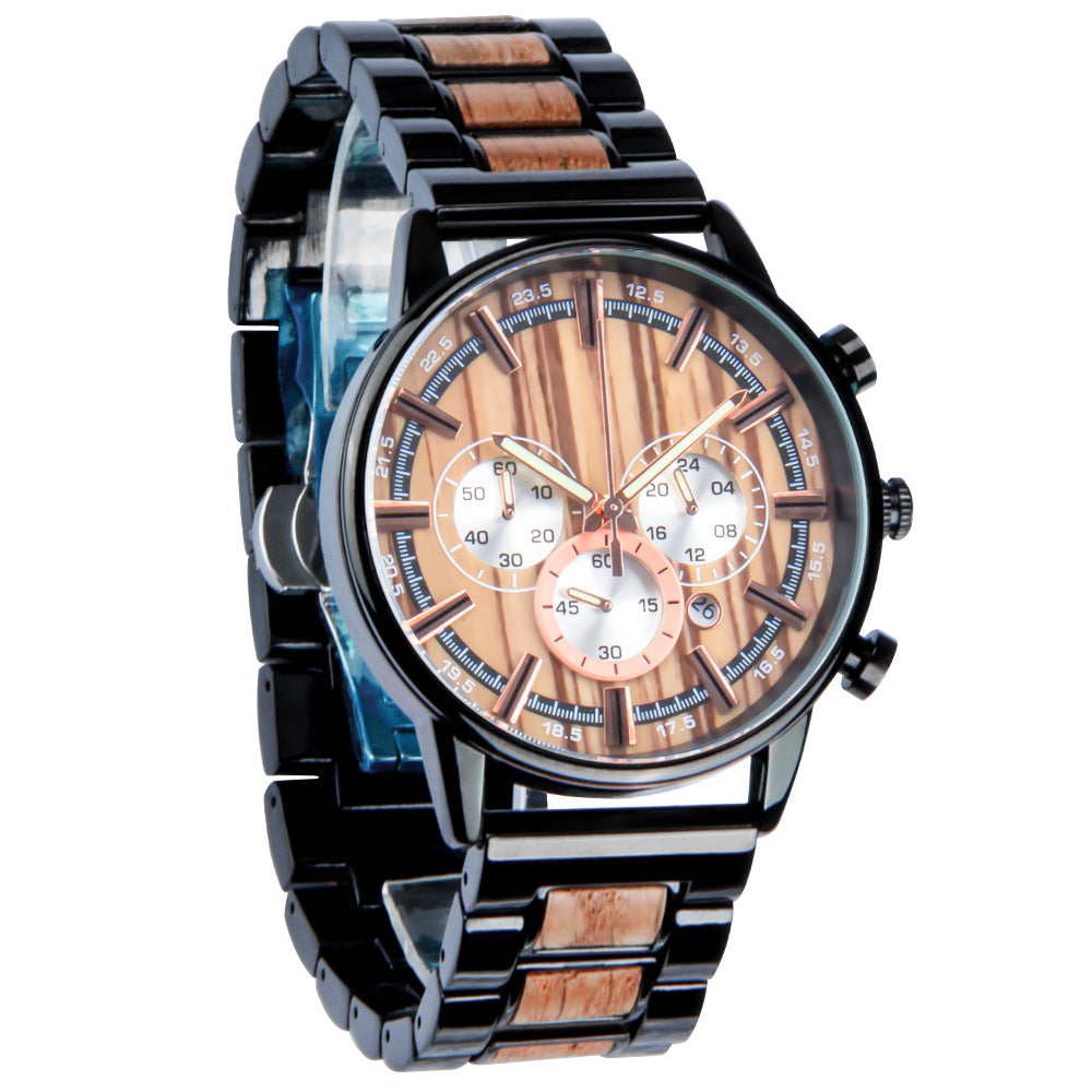 Engraved Mens Wood Watch Multifunctional