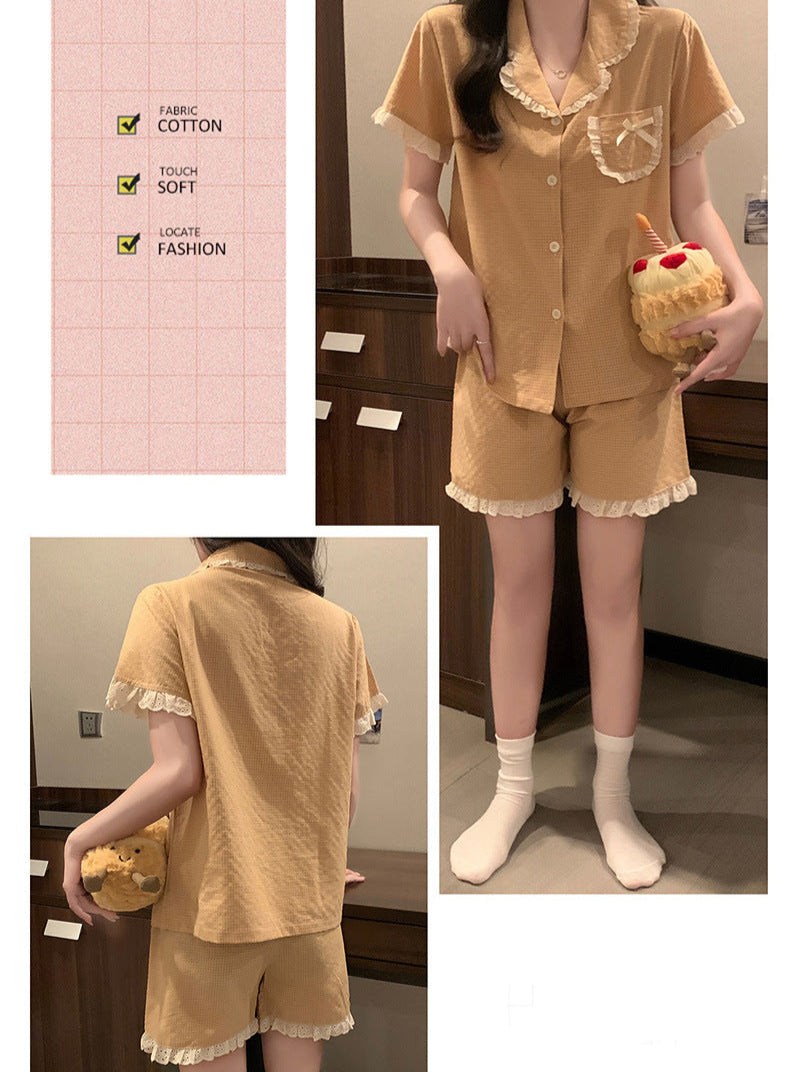 Short-Sleeve Button Front Pajamas Set 100% Cotton