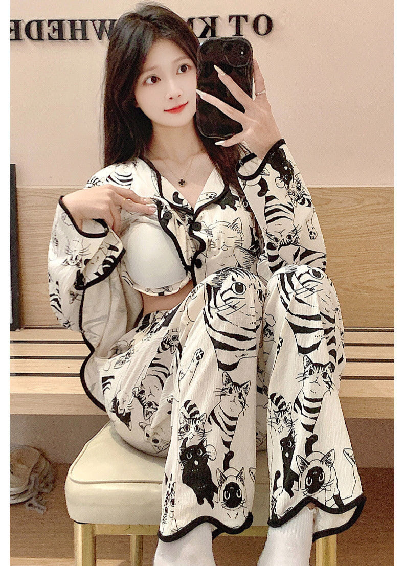 Cat Pattern Pajamas Set 100% Organic Cotton