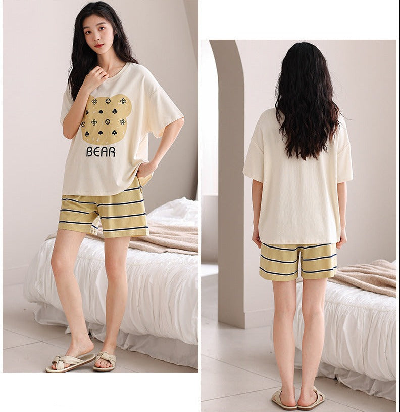 Matching Bear Summer Nightwear Pajamas Set 100% Cotton