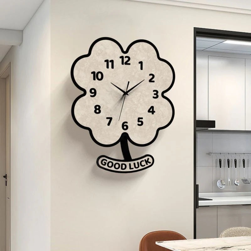 Unique Flower Silent Pendulum Wall Clock – Floral Design with Swinging Pendulum