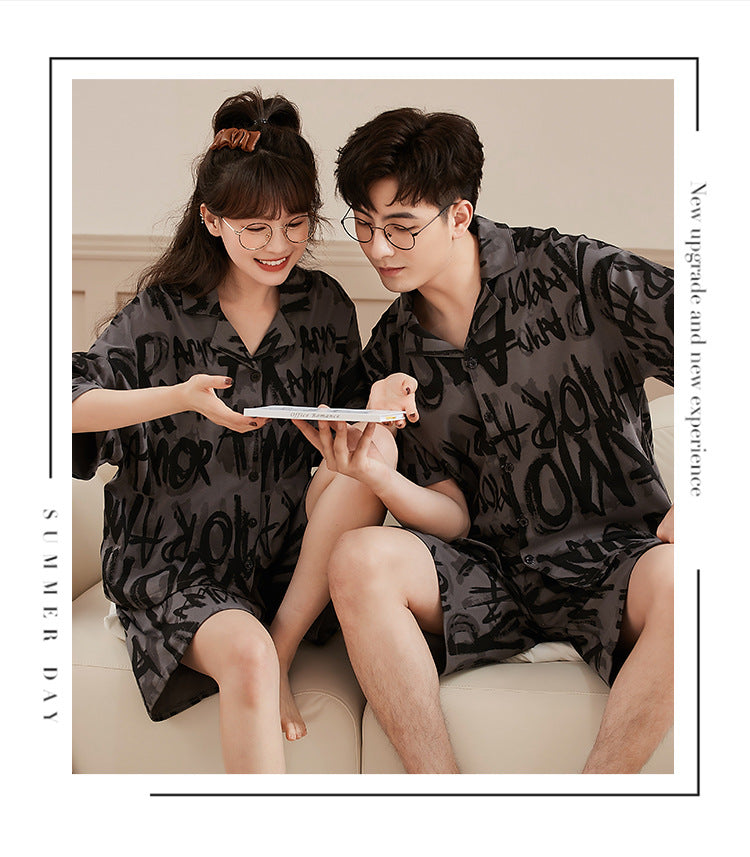 Summer Pajamas Set Short Sleeve PJs for Couples 100% Cotton